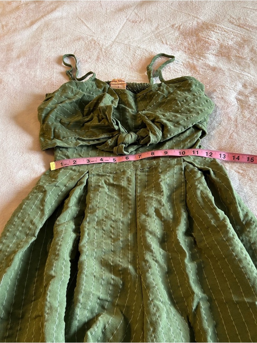 Flying Tomato green striped spaghetti strap wide leg crop jumpsuit size S boho - Picture 8 of 10